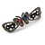 Romantic Crystal Butterfly and Flowers Barrette Hair Clip Grip In Gunmetal Finish (Dim Grey, Pink, Dark Blue) - 80mm Across
