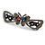 Romantic Crystal Butterfly and Flowers Barrette Hair Clip Grip In Gunmetal Finish (Dim Grey, Pink, Dark Blue) - 80mm Across - view 9