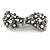 Vintage Inspired White Faux Pearl, Clear Crystal Bow Barrette Hair Clip Grip In Gunmetal Finish - 80mm Across - view 7