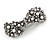 Vintage Inspired White Faux Pearl, Clear Crystal Bow Barrette Hair Clip Grip In Gunmetal Finish - 80mm Across