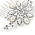 Bridal/ Wedding/ Prom/ Party Rhodium Plated Clear Austrian Crystal, Glass Pearl Floral Hair Comb - 80mm - view 3