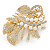 Bridal/ Wedding/ Prom/ Party Gold Plated Clear Austrian Crystal Glass Pearl Floral Side Hair Comb - 80mm - view 6