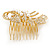 Bridal/ Wedding/ Prom/ Party Gold Plated Clear Austrian Crystal Glass Pearl Floral Side Hair Comb - 80mm - view 8