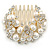 Clear Austrian Crystal, Glass Pearl Floral Side Hair Comb In Antique Gold Tone - 55mm - view 4