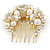 Clear Austrian Crystal, Glass Pearl Floral Side Hair Comb In Antique Gold Tone - 55mm - view 6