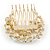 Clear Austrian Crystal, Glass Pearl Floral Side Hair Comb In Antique Gold Tone - 55mm - view 5