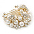 Clear Austrian Crystal, Glass Pearl Floral Side Hair Comb In Antique Gold Tone - 55mm - view 7