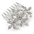 Bridal/ Wedding/ Prom/ Party Rhodium Plated Clear Austrian Crystal Floral Side Hair Comb - 60mm Width - view 5