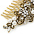 Vintage Inspired Clear Austrian Crystal White Glass Pearl Side Hair Comb In Gold Tone - 90mm - view 3