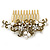 Vintage Inspired Clear Austrian Crystal White Glass Pearl Side Hair Comb In Gold Tone - 90mm - view 5