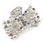 Small Bridal/ Prom/ Wedding Acrylic Flower, Faux Pearl Bead Crystal Bow Hair Claw In Silver Tone Metal - 60mm Across - view 5