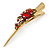 Long Vintage Inspired Gold Tone Ruby Red Crystal Floral Hair Beak Clip/ Concord/ Crocodile Clip - 13.5cm L - view 6