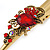 Long Vintage Inspired Gold Tone Ruby Red Crystal Floral Hair Beak Clip/ Concord/ Crocodile Clip - 13.5cm L - view 4