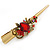 Long Vintage Inspired Gold Tone Ruby Red Crystal Floral Hair Beak Clip/ Concord/ Crocodile Clip - 13.5cm L - view 7