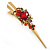 Long Vintage Inspired Gold Tone Ruby Red Crystal Floral Hair Beak Clip/ Concord/ Crocodile Clip - 13.5cm L - view 8