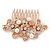 Bridal/ Wedding/ Prom/ Party Rose Gold Tone Clear Crystal, Simulated Pearl Floral Hair Comb - 75mm - view 7