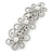 Silver Tone Open Cut Clear Crystal, White Glass Pearl Flower Barrette Hair Clip Grip - 85mm Across - view 8