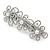 Silver Tone Open Cut Clear Crystal, White Glass Pearl Flower Barrette Hair Clip Grip - 85mm Across - view 6