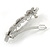 Silver Tone Open Cut Clear Crystal, White Glass Pearl Flower Barrette Hair Clip Grip - 85mm Across - view 3