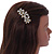 Vintage Inspired Triple Flower Crystal, Faux Pearl Hair Beak Clip/ Concord Clip In Antique Gold Tone - 70mm L - view 2