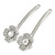 2 Bridal/ Prom Clear Crystal Flower Hair Grips/ Slides In Rhodium Plated Metal - 60mm Across - view 8