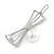 Silver Plated Clear Crystal White Glass Pearl Open Bow Hair Slide/ Grip - 50mm Across - view 5
