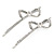 Pair Of Clear Crystal Bow Hair Slides In Rhodium Plating - 55mm L