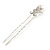 Bridal/ Wedding/ Prom/ Party Set Of 3 Rhodium Plated Clear Austrian Crystal Faux Pearl Hair Pins - view 6