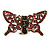 Vintage Inspired Magenta Crystal Butterfly with Mobile Wings Hair Claw In Antique Gold Tone - 85mm Across
