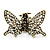 Vintage Inspired Clear Crystal Butterfly with Mobile Wings Hair Claw In Antique Gold Tone - 85mm Across