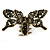 Vintage Inspired Black Crystal Butterfly with Mobile Wings Hair Claw In Antique Gold Tone - 85mm Across - view 8