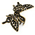 Vintage Inspired Black Crystal Butterfly with Mobile Wings Hair Claw In Antique Gold Tone - 85mm Across - view 5