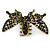 Vintage Inspired Black Crystal Butterfly with Mobile Wings Hair Claw In Antique Gold Tone - 85mm Across - view 6