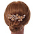 Large Bridal/ Wedding/ Prom/ Party Rose Gold Tone Clear Crystal, Simulated Pearl Floral Hair Comb - 10.5cm - view 2