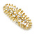 Large Bright Gold Tone Matt Diamante Faux Pearl Leaf Barrette Hair Clip Grip - 90mm Across