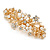 Large Gold Tone Diamante Faux Pearl Floral Barrette Hair Clip Grip - 90mm Across