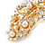 Large Gold Tone Diamante Faux Pearl Floral Barrette Hair Clip Grip - 90mm Across - view 4