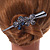 Large Midnight Blue Crystal Double Butterfly Hair Beak Clip/ Concord Clip In Black Tone - 13cm L - view 3