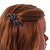 Small Vintage Inspired Midnight Blue Crystal Bow Barrette Hair Clip Grip In Aged Silver Finish - 60mm Across - view 3