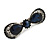 Small Vintage Inspired Midnight Blue Crystal Bow Barrette Hair Clip Grip In Aged Silver Finish - 60mm Across - view 4