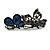 Small Vintage Inspired Midnight Blue Crystal Double Butterfly Barrette Hair Clip Grip In Aged Silver Finish - 65mm Across