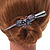 Large Midnight Blue Crystal Butterfly Hair Beak Clip/ Concord Clip In Black Tone - 13cm L - view 3