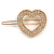 Small Gold Tone Clear Crystal Heart Hair Slide/ Grip - 50mm Across - view 4