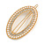 Gold Tone Clear Crystal Cream Faux Pearl Oval Hair Slide/ Grip - 60mm Across