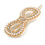 Gold Tone Clear Crystal Cream Faux Pearl Bow Hair Slide/ Grip - 60mm Across - view 5