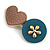 Romantic Gold Tone PU Leather Heart and Flower Hair Beak Clip/ Concord Clip (Dusty Pink/ Teal) - 60mm L