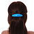 Sky Blue Stripy Print Acrylic Oval Barrette/ Hair Clip In Silver Tone - 90mm Long - view 2