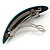 Sky Blue Stripy Print Acrylic Oval Barrette/ Hair Clip In Silver Tone - 90mm Long - view 5