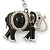 Crystal Black Enamel Elephant Keyring/ Bag Charm In Silver Tone - 12cm L - view 2