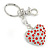 Rhodium Plated Red Crystal Puffed Heart Keyring/ Bag Charm - 100mm L - view 7